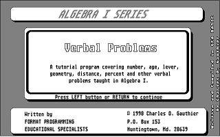 Algebra I - Verbal Problems atari screenshot